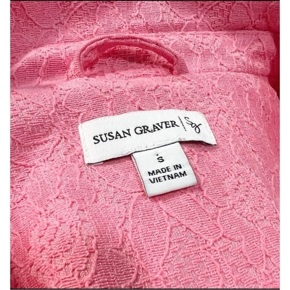 Susan Graver Sz S Pink Textured Lace Zip Up Longline Jacket Spring Easter Womens - Picture 6 of 7